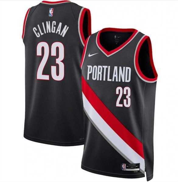 Mens Portland Trail Blazers #23 Donovan Clingan Black 2024 Draft Icon Edition Stitched Basketball Jersey Dzhi